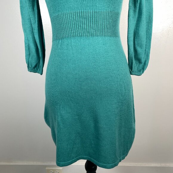 Divided Green Scoop Neck Tight Knit Fit and Flare Mini Sweater Dress 4 - Picture 5 of 13